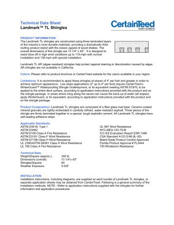 Technical Data Sheet Landmark™ TL Shingles