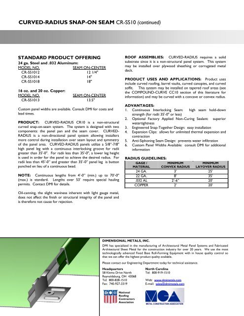 Curved Radius Snap-On Seam CRSS10 D...