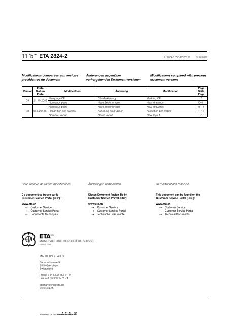 11 ½´´´ ETA 2824-2