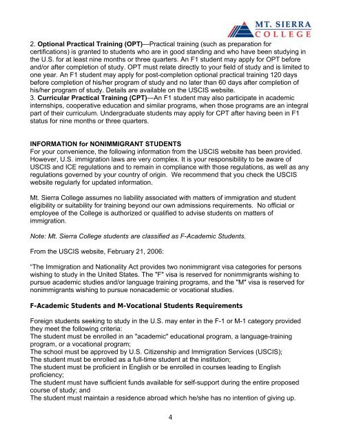 INTERNATIONAL STUDENTS - Mt. Sierra College