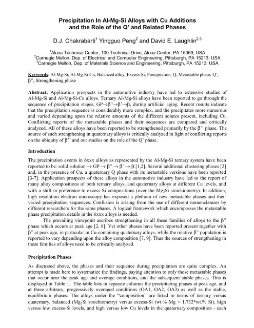 Precipitation In Al-Mg-Si Alloys with Cu - Materials Science and ...