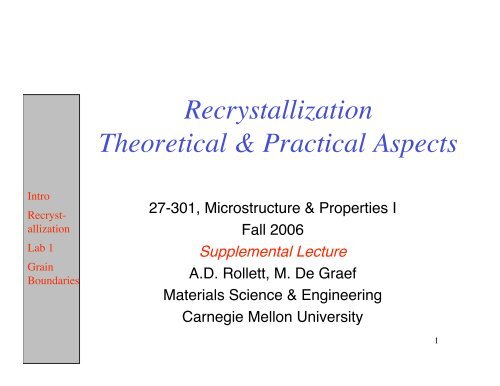 Recrystallization Theoretical & Practical Aspects - Materials Science ...