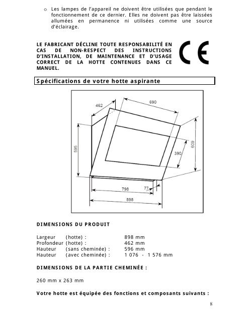 Manuel d'utilisation Hotte aspirante 90 cm OMBRA3SS