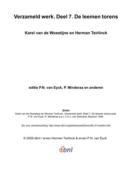 Verzameld werk. Deel 7. De leemen torens