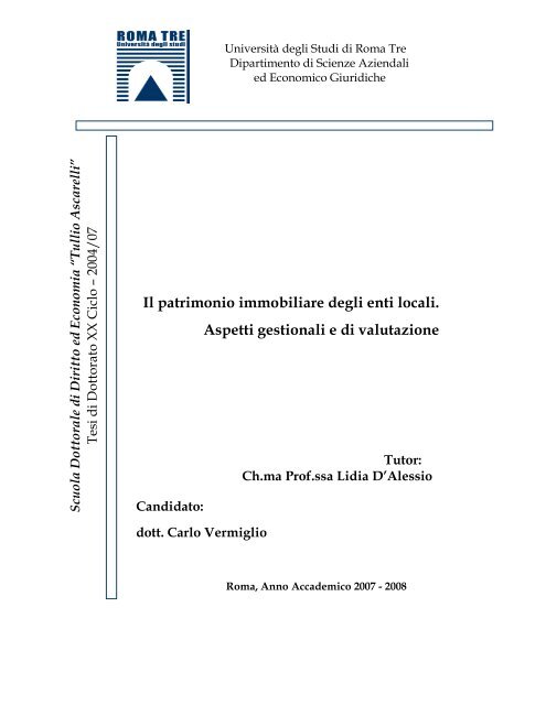 Il Patrimonio Immobiliare Degli Enti Locali Aspetti Gestionali E