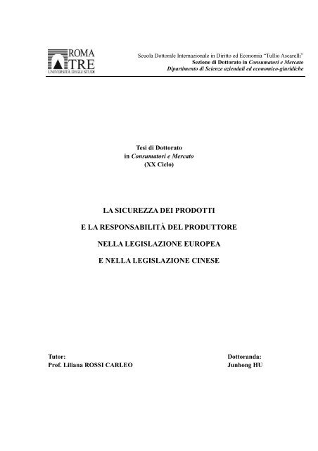 la sicurezza dei prodotti e la responsabilità del produttore nella ...