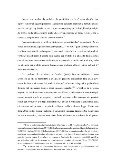 la sicurezza dei prodotti e la responsabilità del produttore nella ...