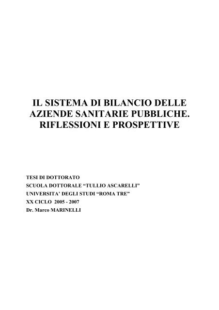 il sistema di bilancio delle aziende sanitarie pubbliche. riflessioni e ...