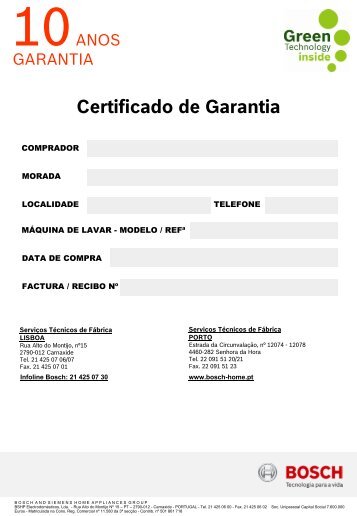 Certificado de Garantia - Bosch