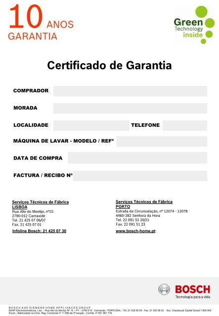 Certificado de Garantia - Bosch