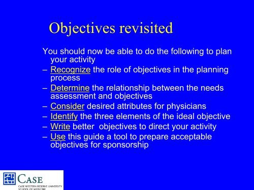 Guides to Writing Objectives for CME - Case Western Reserve ...