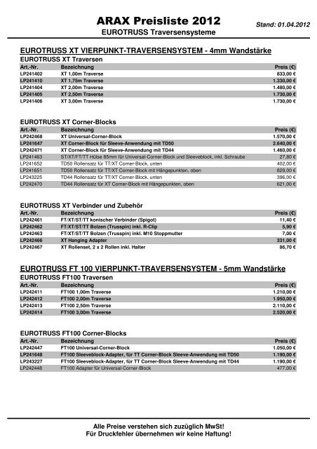 EUROTRUSS Ground Support Tower TD50, TD44, TD35, FD34