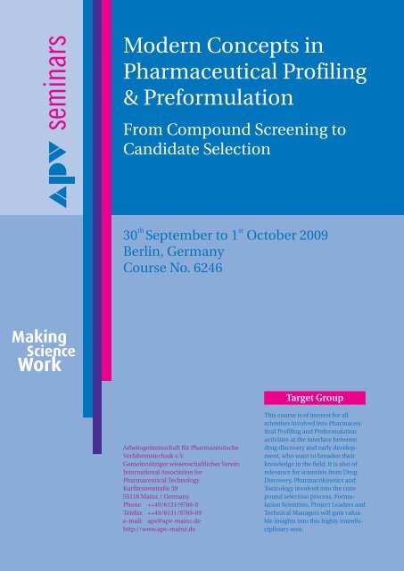 Modern Concepts in Pharmaceutical Profiling & Preformulation - APV