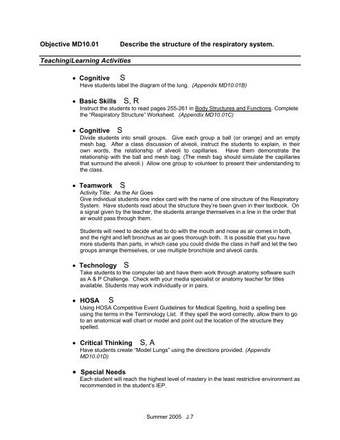 Respiratory System Functions Chart