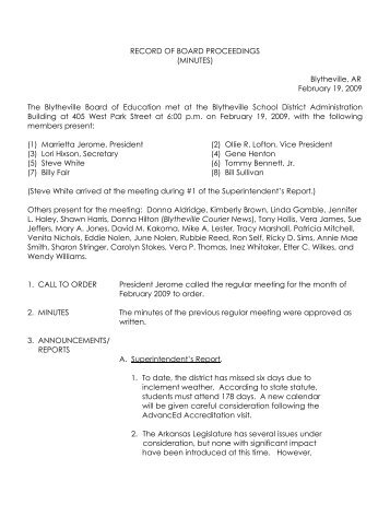 RECORD OF BOARD PROCEEDINGS (MINUTES) Blytheville, AR ...