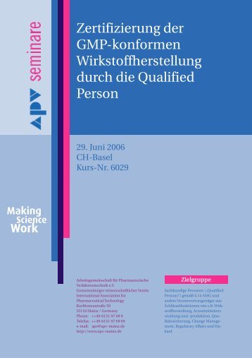 Zertifizierung der Gmp-konformen Wirkstoffherstellung durch die - APV