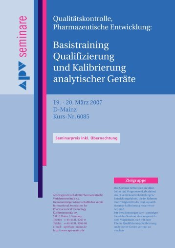 Basistraining Qualifizierung und Kalibrierung analytischer ... - APV