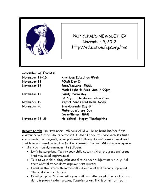 PRINCIPAL'S NEWSLETTER November 9, 2012 http://education ...