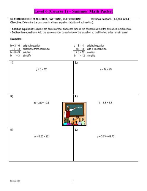 Level 6 (Course 1) – Summer Math Packet - Middletown High School