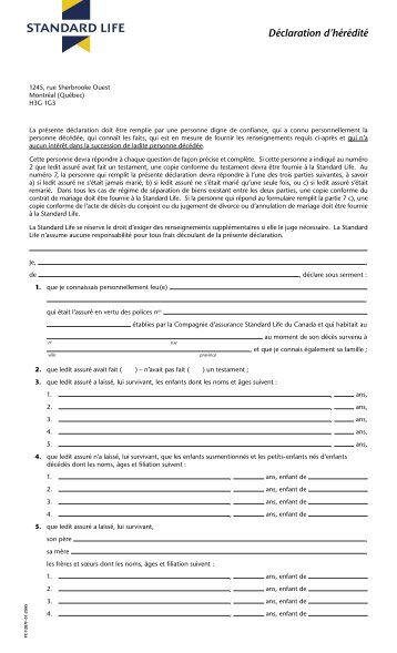 Déclaration d'hérédité - Standard Life