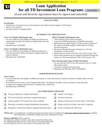 Loan Application for all TD Investment Loan Programs - Standard Life