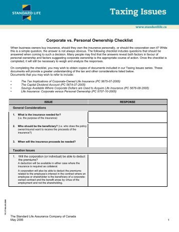 Corporate vs. Personal Ownership Checklist - Standard Life