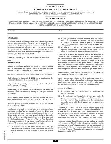 STANDARD LIFE COMPTE DE RETRAITE IMMOBILISÉ ...