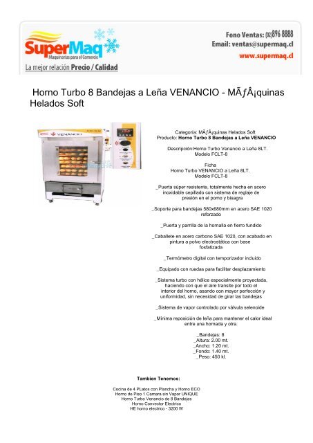 Horno Turbo 8 Bandejas a Leña VENANCIO - maquinas refrigeradas