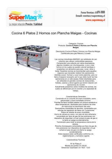 Cocina 6 Platos 2 Hornos con Plancha Maigas - Maquinas Helados