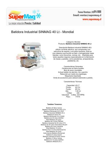 Batidora Industrial SINMAG 40 Lt - Mondial - Maquinas Helados