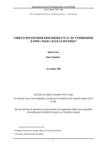 tarifs d'interconnexion indirecte et de terminaison d'appel po