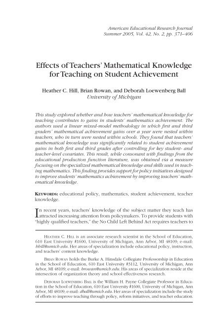 Effects of Teachers' Mathematical Knowledge for Teaching on - Apple