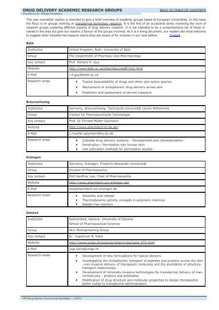 APV FOCUS GROUP DRUG DELIVERY