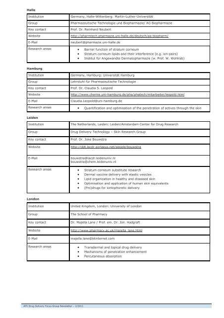 APV FOCUS GROUP DRUG DELIVERY