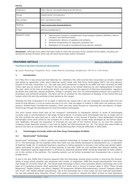 APV FOCUS GROUP DRUG DELIVERY