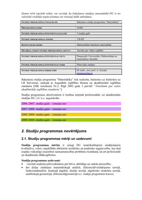 Bakalaura studiju programmas - Daugavpils Universitāte