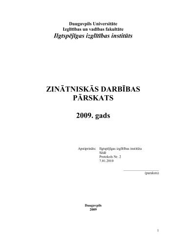 2009.gada zinātiskās darbības pārskats - Daugavpils Universitāte