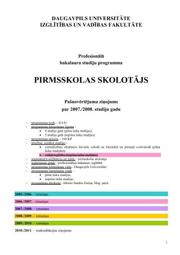 PIRMSSKOLAS SKOLOTĀJS - Daugavpils Universitāte