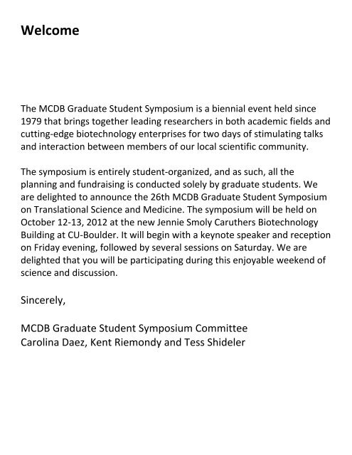 2012 Program Booklet - MCD Biology - University of Colorado Boulder