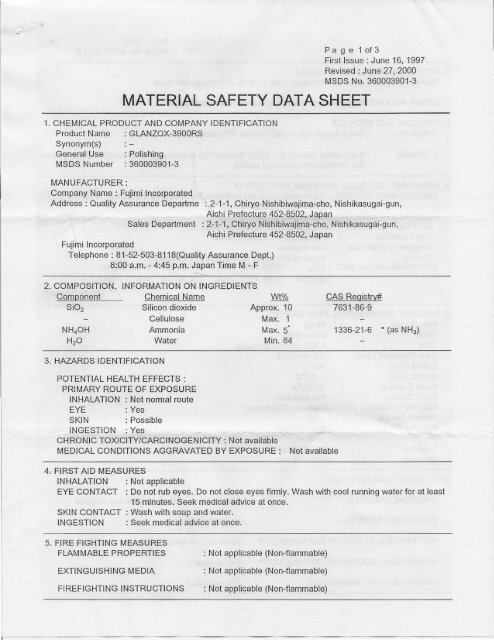 MATERIAL SAFETY DATA SHEET