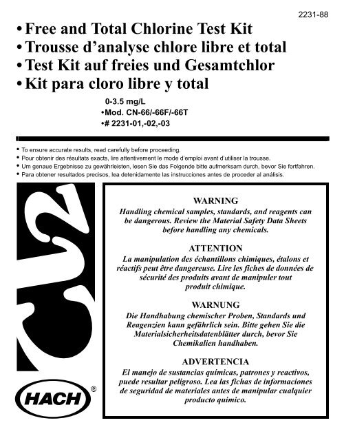 Free and Total Chlorine Test Kit • Trousse d'analyse chlore libre et ...