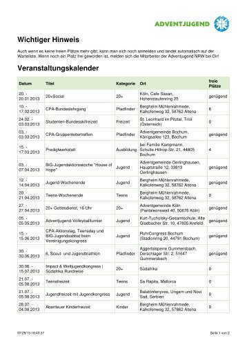 Veranstaltungskalender als PDF - Adventjugend in NRW