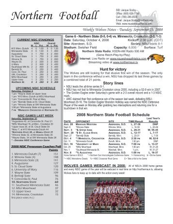 September 30, 2008 (Minnesota, Crookston Game Notes)