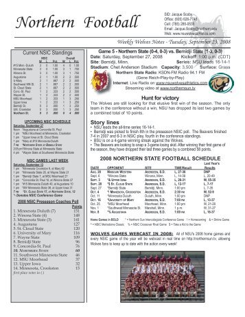 September 23, 2008 (Bemidji Game Notes) - Northern State University