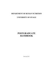 Postgraduate Handbook 2012 - Human Nutrition - University of Otago