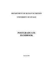 POSTGRADUATE HANDBOOK - Human Nutrition - University of Otago