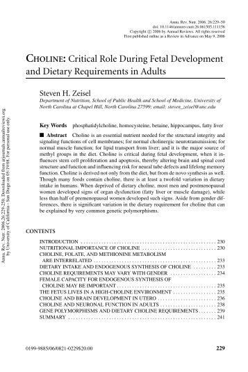 Choline: Critical Role During Fetal Development and ... - OneSci