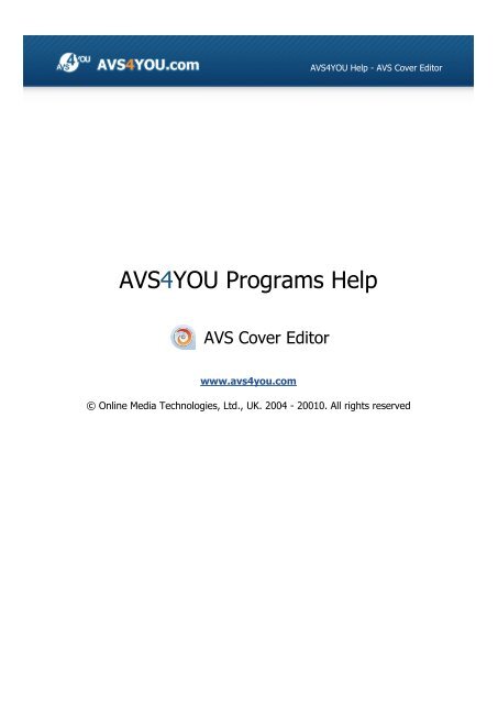 AVS Cover Editor help in PDF Download - AVS4YOU >> Online Help