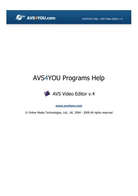AVS Video Editor help in PDF Download - AVS4YOU &gt;&gt; Online Help