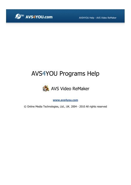 AVS4YOU Programs Help - AVS Video ReMaker